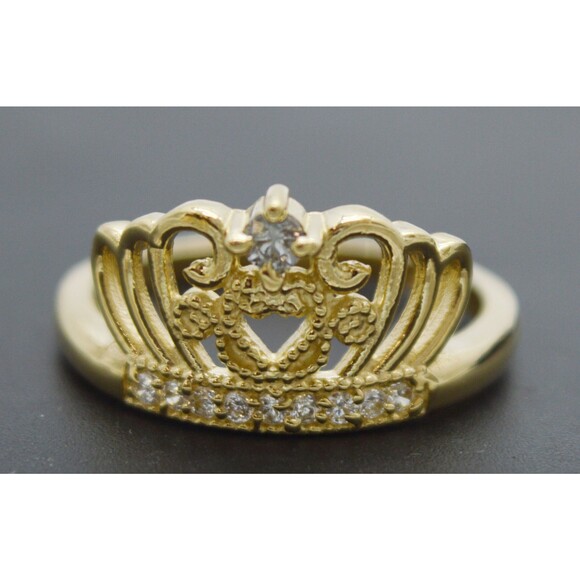 Real Solid 10K Yellow Gold 10.6mm CZ Crown Womens Ring 2.5 gram ALL Sizes - Picture 1 of 5
